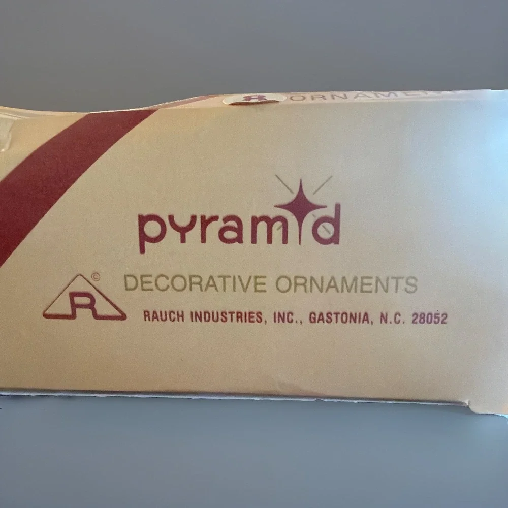 7 Vintage PYRAMID Spun Satin & Glitter Christmas Ornaments Decor in Original Box